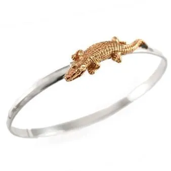 1 3/8" 14K Gold Alligator on Sterling Silver Hook Bracelet