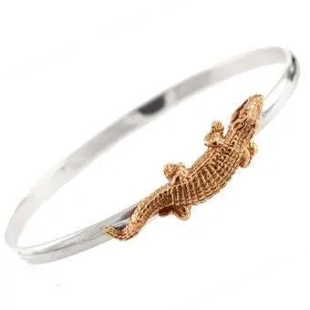 1 3/8" 14K Gold Alligator on Sterling Silver Hook Bracelet