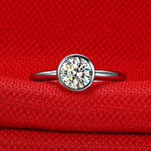 1 Carat Moissanite Diamond Bezel Setting Ring