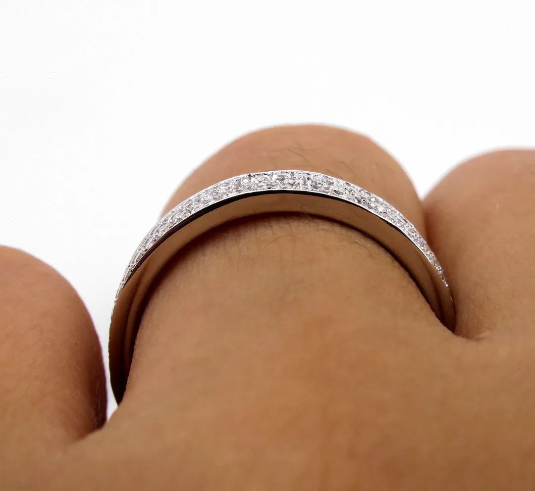 1.00ct 3 Row Pave Diamond 1/2 Way WEDDING ANNIVERSARY 18K White Gold Band Ring by Henri Daussi