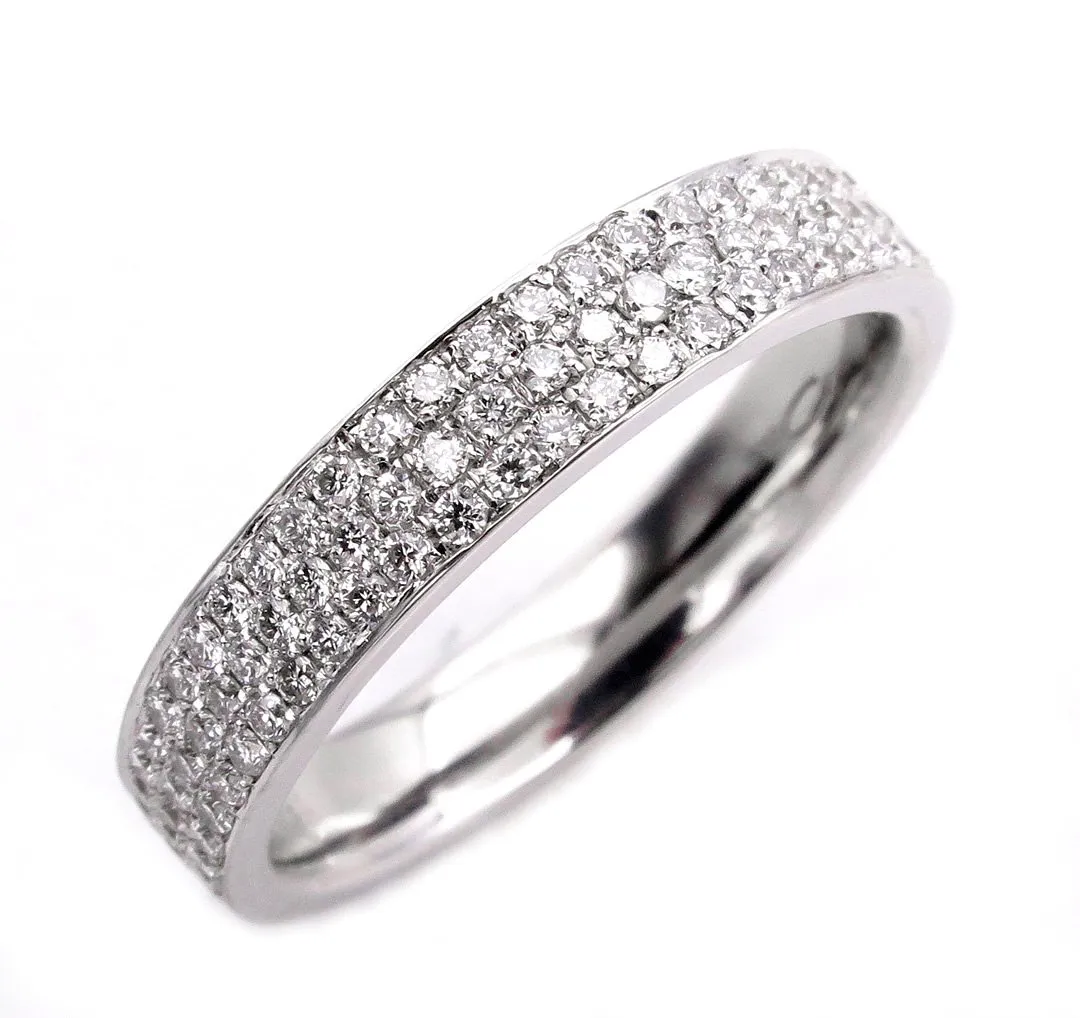 1.00ct 3 Row Pave Diamond 1/2 Way WEDDING ANNIVERSARY 18K White Gold Band Ring by Henri Daussi