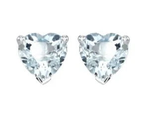 10k White Gold Plated 1/2 Carat Heart Created Aquamarine Sapphire Stud Earrings