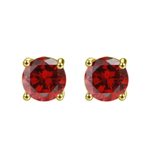 10k Yellow Gold Plated 1 Ct Round Created Ruby Sapphire Stud Earrings