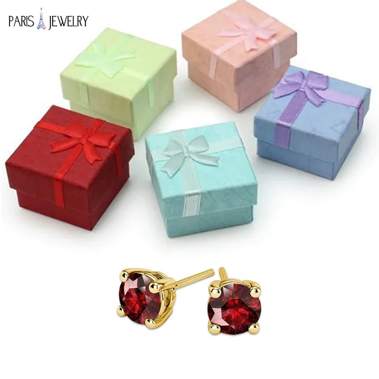 10k Yellow Gold Plated 1 Ct Round Created Ruby Sapphire Stud Earrings