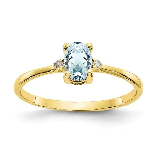 10KT YELLOW GOLD 0.40 CT AQUAMARINE & DIAMOND RING