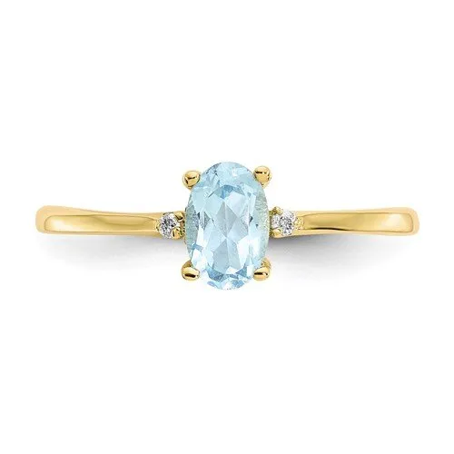 10KT YELLOW GOLD 0.40 CT AQUAMARINE & DIAMOND RING