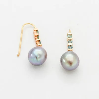 10mm Baroque Cortez Pearl® & Tourmaline Drop Earrings 14kt Yellow Gold