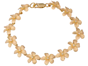 11mm 14k Plumeria Bracelet with 13 diamonds and 13 flowers