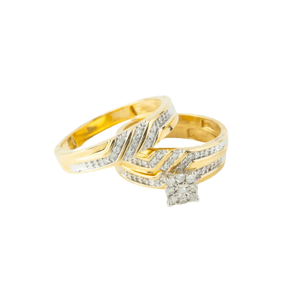 1/2 CTW 10k Yellow Gold Wedding Trio Set