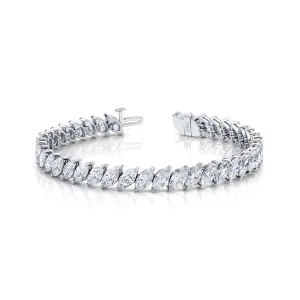 13.67 Carat 18k White Gold Marquise Shape Diamond Straight Line Bracelet