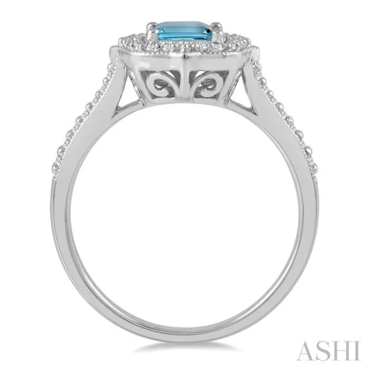 1/4 Ctw Cushion Shape 8x6MM Aquamarine and Round Cut Diamond Precious Ring in 14K White Gold