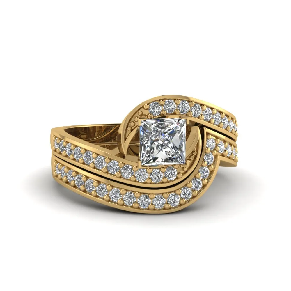 1.42 Ct. Princess Lab Diamond Pave Swirl Bridal Set 14K Gold