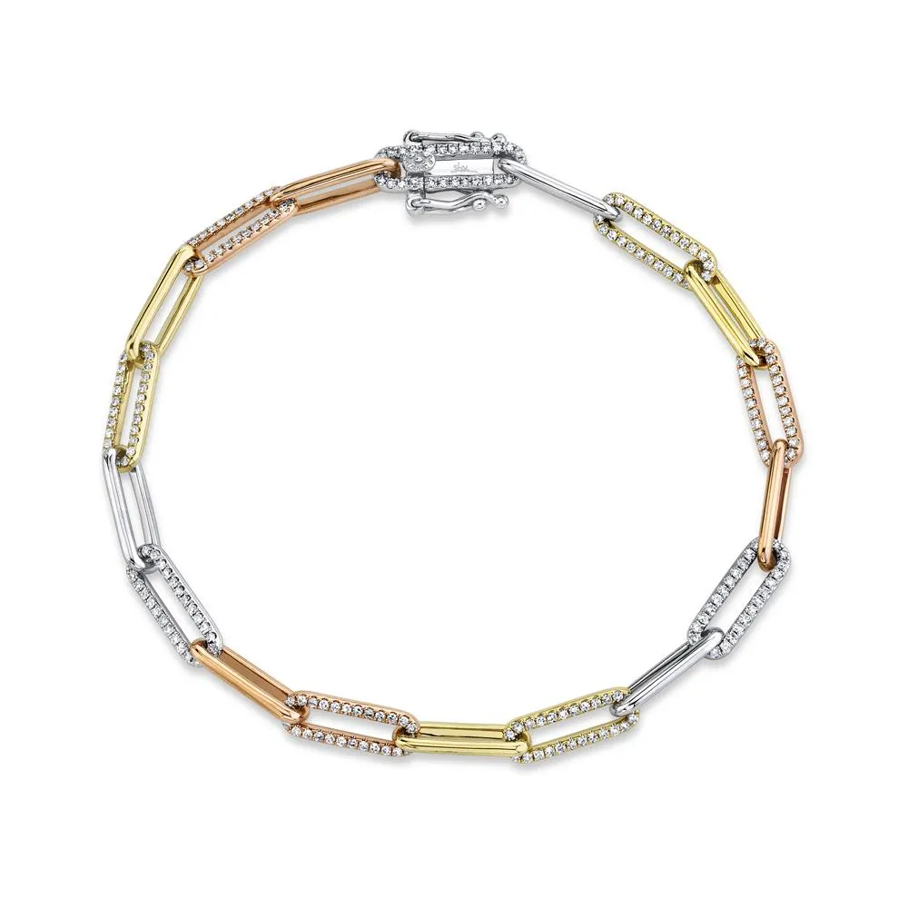 14k 0.74 Ct Diamond Paper Clip Bracelet, Available in White, Rose, Yellow and Multi Tone  Gold