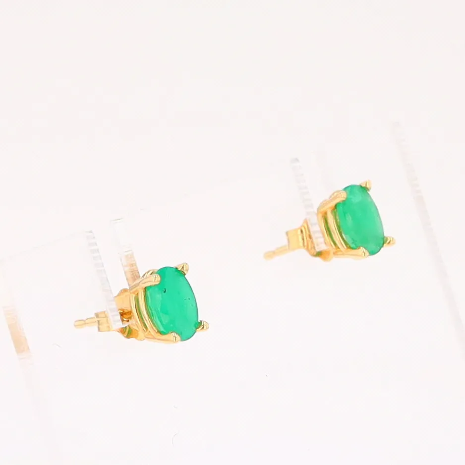 14K 0.88ctw Natural Emerald Basket Mount Oval Earrings