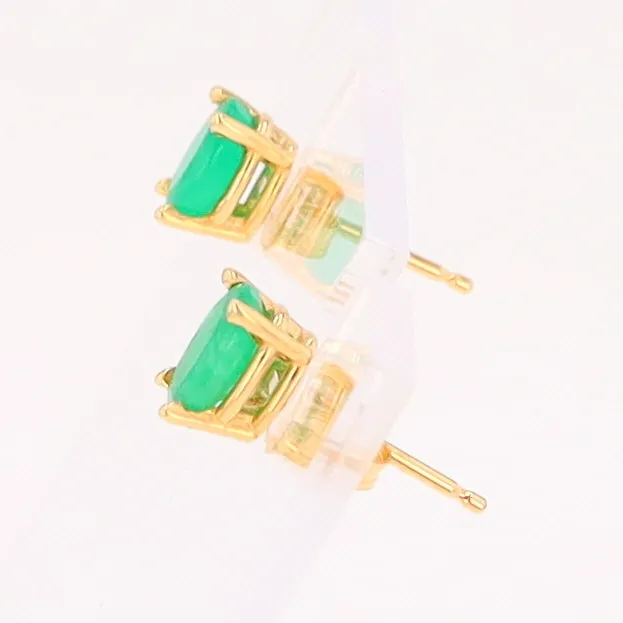 14K 0.88ctw Natural Emerald Basket Mount Oval Earrings