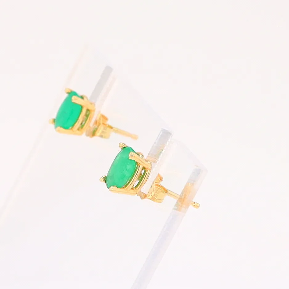 14K 0.88ctw Natural Emerald Basket Mount Oval Earrings