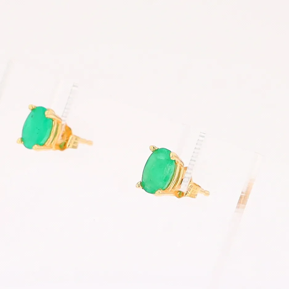 14K 0.88ctw Natural Emerald Basket Mount Oval Earrings