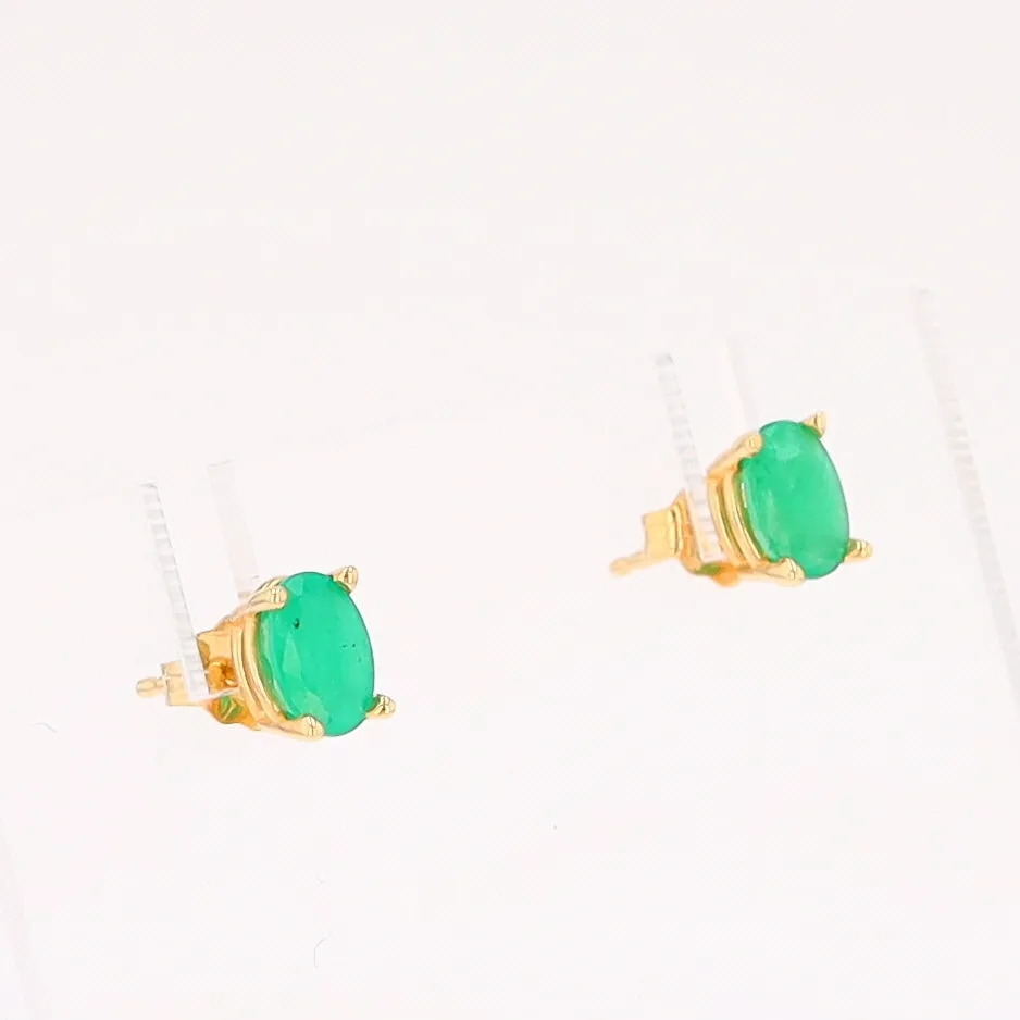 14K 0.88ctw Natural Emerald Basket Mount Oval Earrings