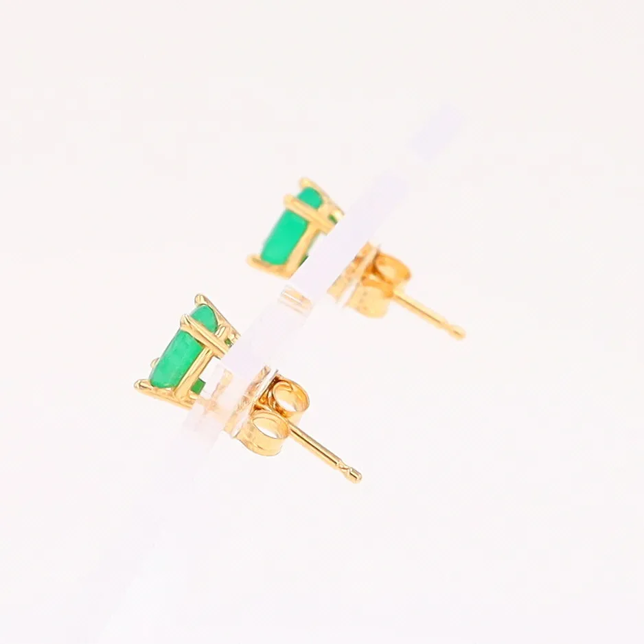 14K 0.88ctw Natural Emerald Basket Mount Oval Earrings