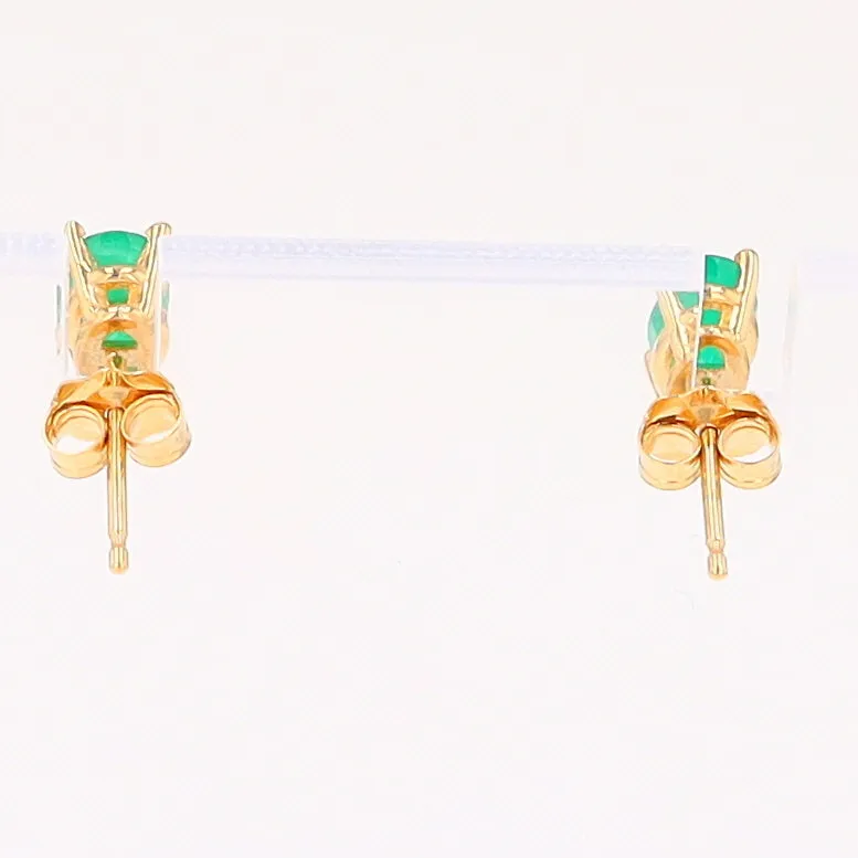 14K 0.88ctw Natural Emerald Basket Mount Oval Earrings