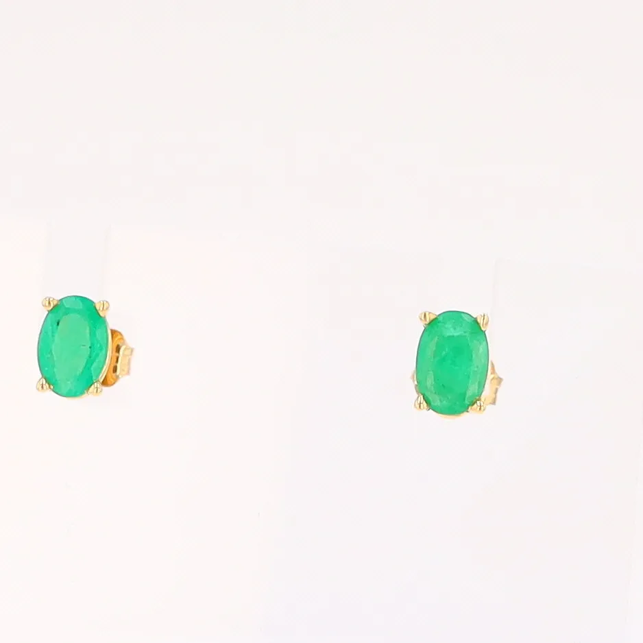 14K 0.88ctw Natural Emerald Basket Mount Oval Earrings