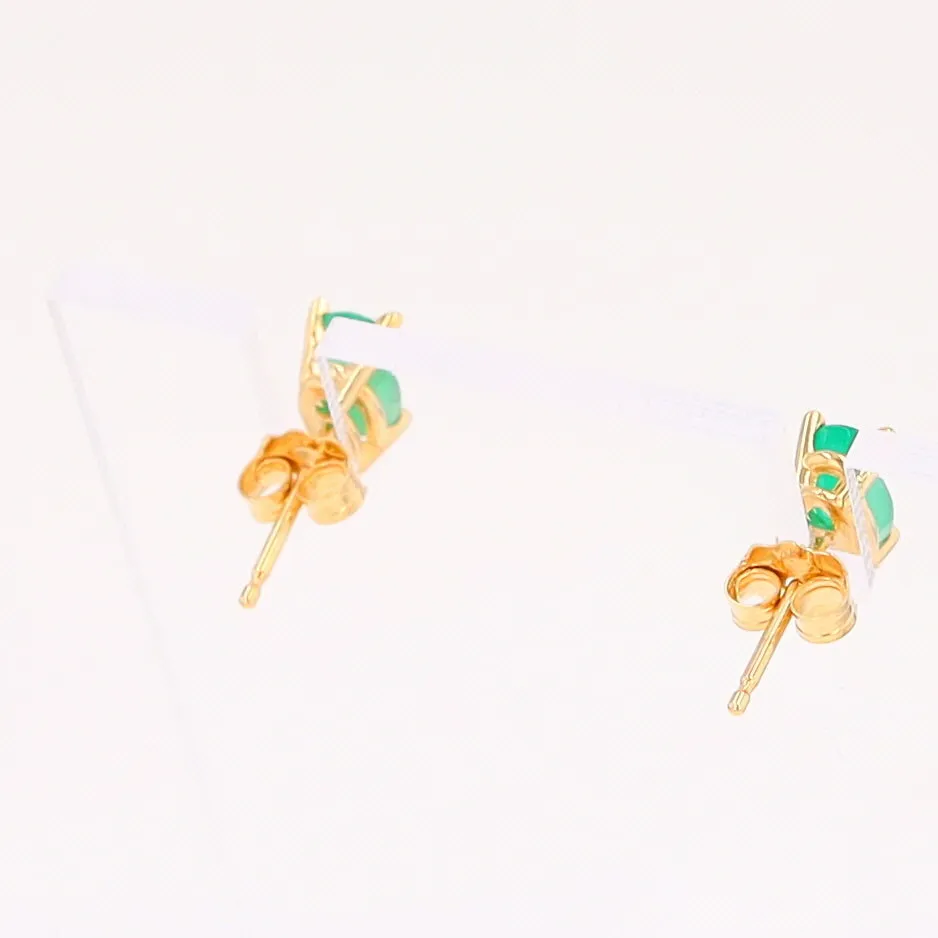 14K 0.88ctw Natural Emerald Basket Mount Oval Earrings