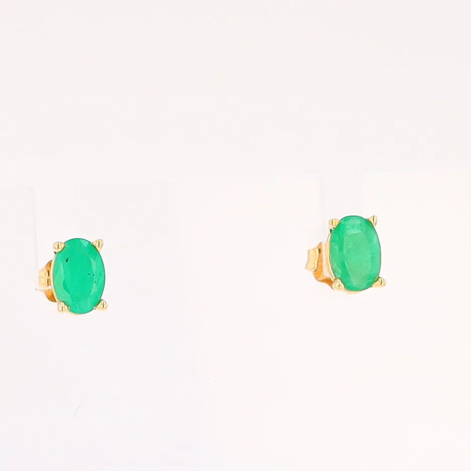 14K 0.88ctw Natural Emerald Basket Mount Oval Earrings