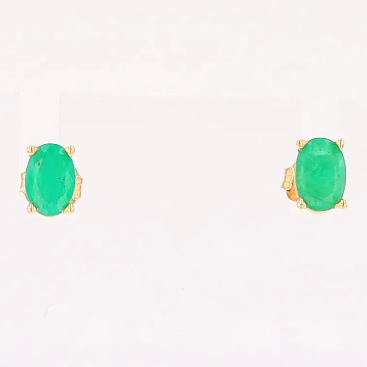 14K 0.88ctw Natural Emerald Basket Mount Oval Earrings