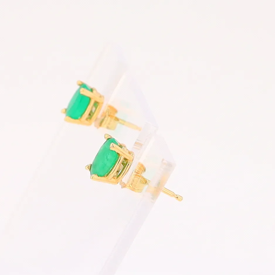 14K 0.88ctw Natural Emerald Basket Mount Oval Earrings