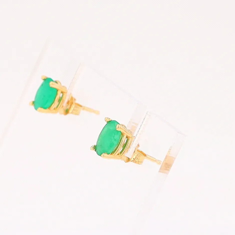 14K 0.88ctw Natural Emerald Basket Mount Oval Earrings