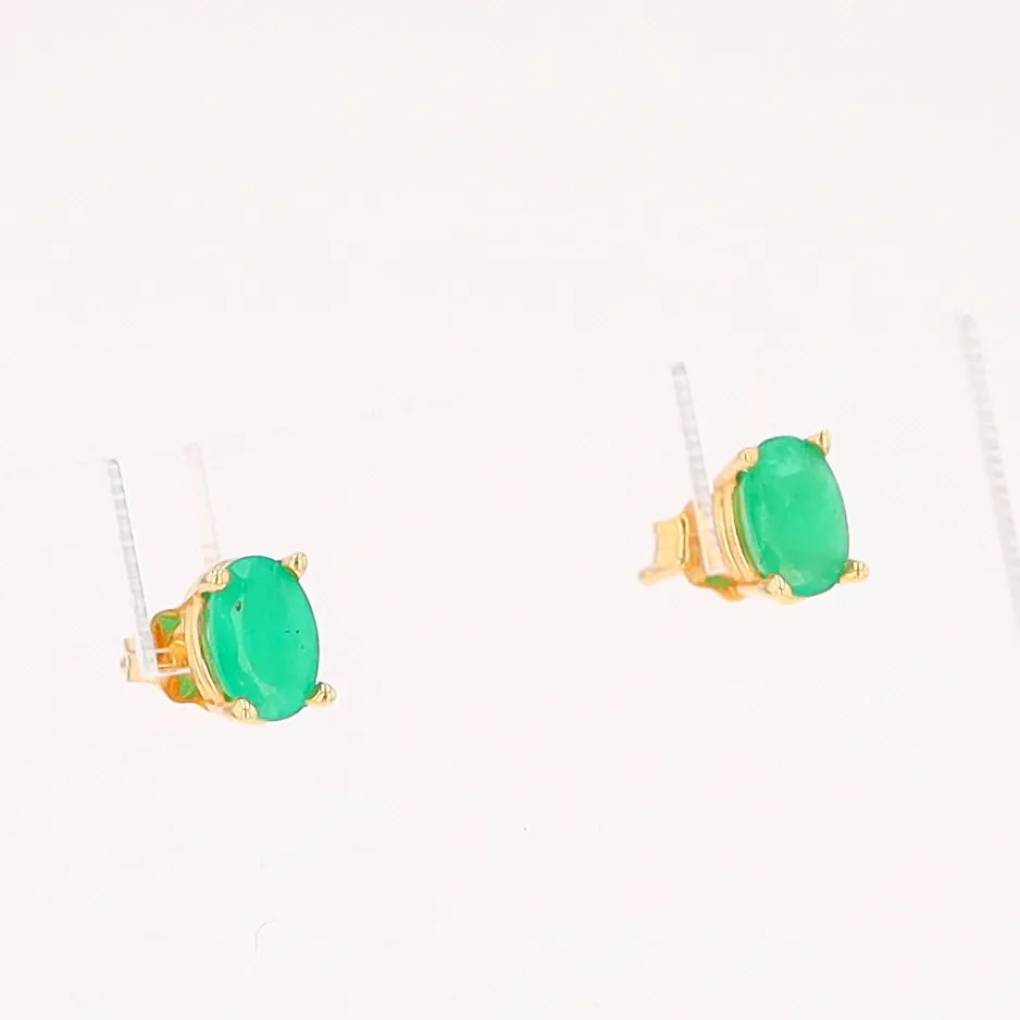 14K 0.88ctw Natural Emerald Basket Mount Oval Earrings