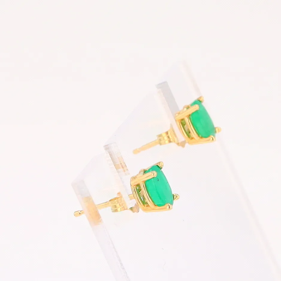 14K 0.88ctw Natural Emerald Basket Mount Oval Earrings