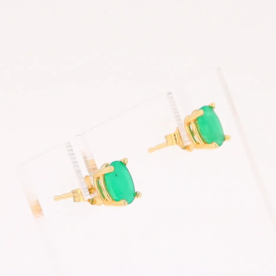 14K 0.88ctw Natural Emerald Basket Mount Oval Earrings