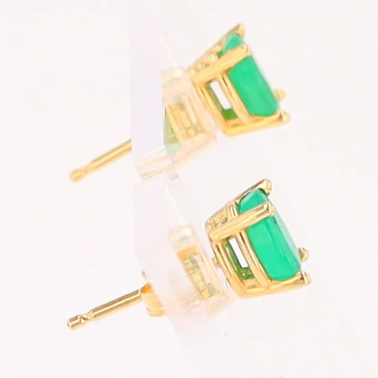 14K 0.88ctw Natural Emerald Basket Mount Oval Earrings