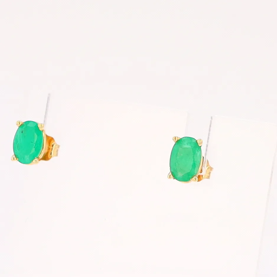 14K 0.88ctw Natural Emerald Basket Mount Oval Earrings