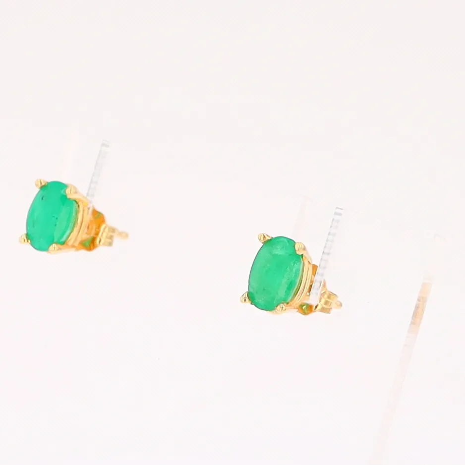 14K 0.88ctw Natural Emerald Basket Mount Oval Earrings