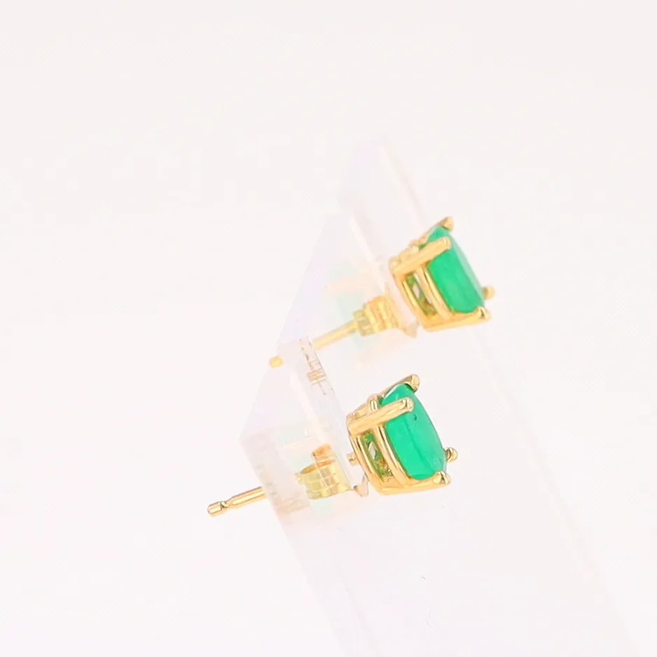 14K 0.88ctw Natural Emerald Basket Mount Oval Earrings