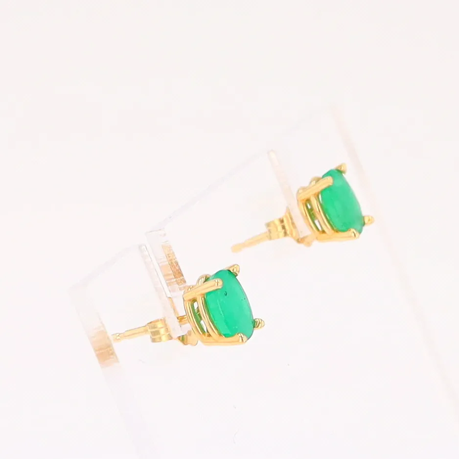 14K 0.88ctw Natural Emerald Basket Mount Oval Earrings