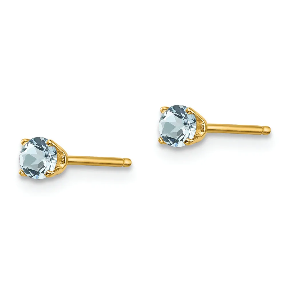 14k 3mm March/Aquamarine Post Earrings