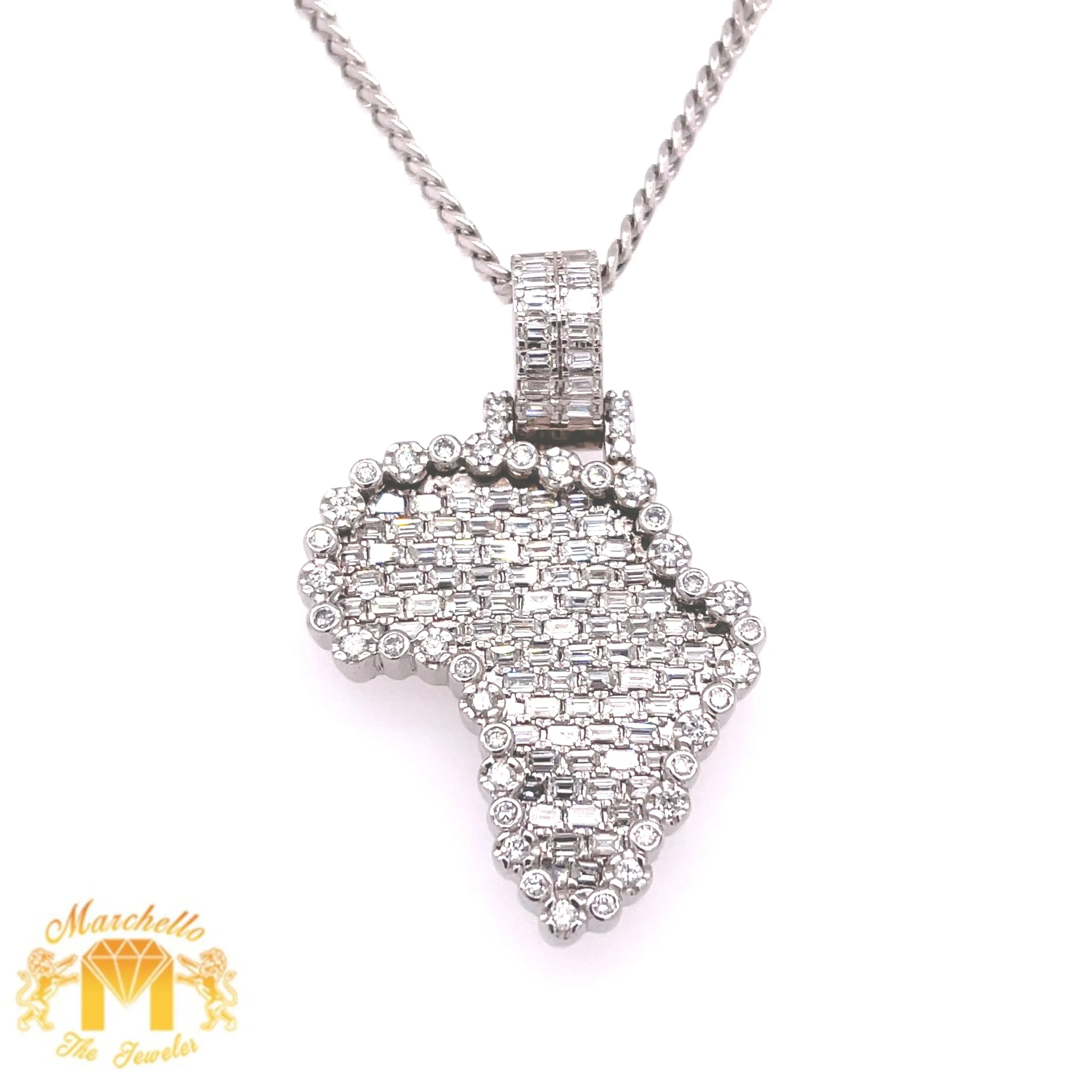 14k Gold Africa Diamond Pendant and Gold Cuban Link Chain Set (Solid Back)