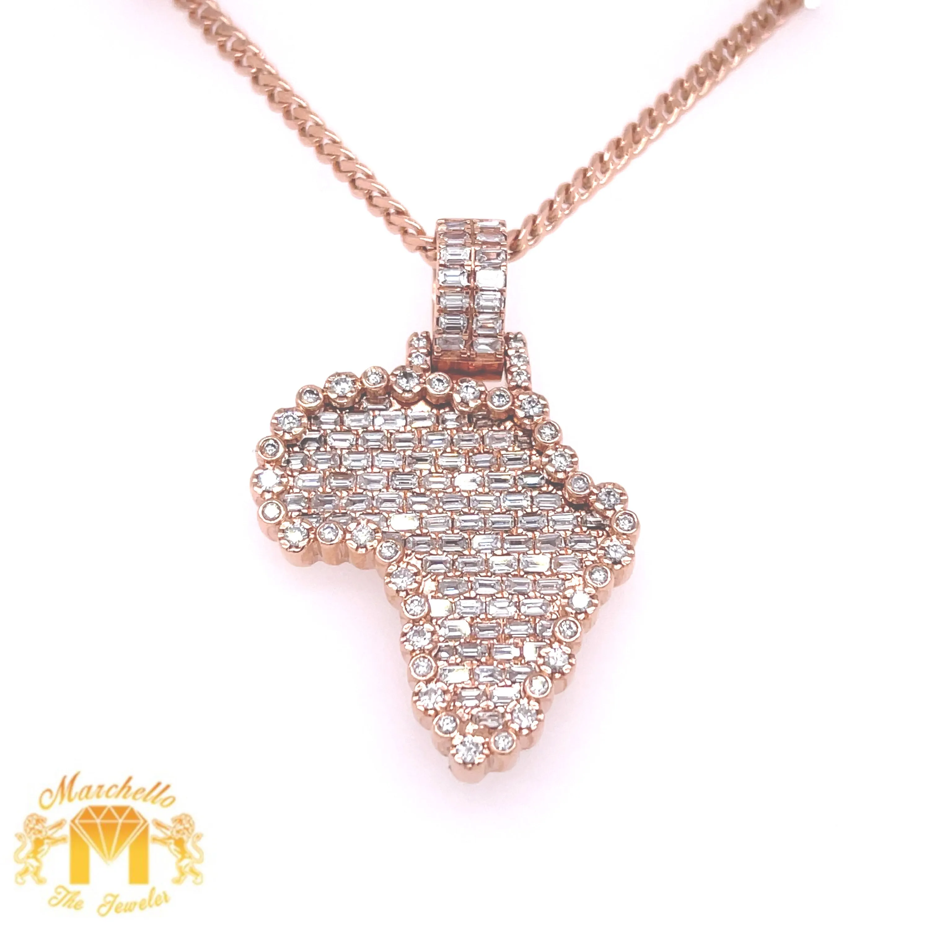 14k Gold Africa Diamond Pendant and Gold Cuban Link Chain Set (Solid Back)