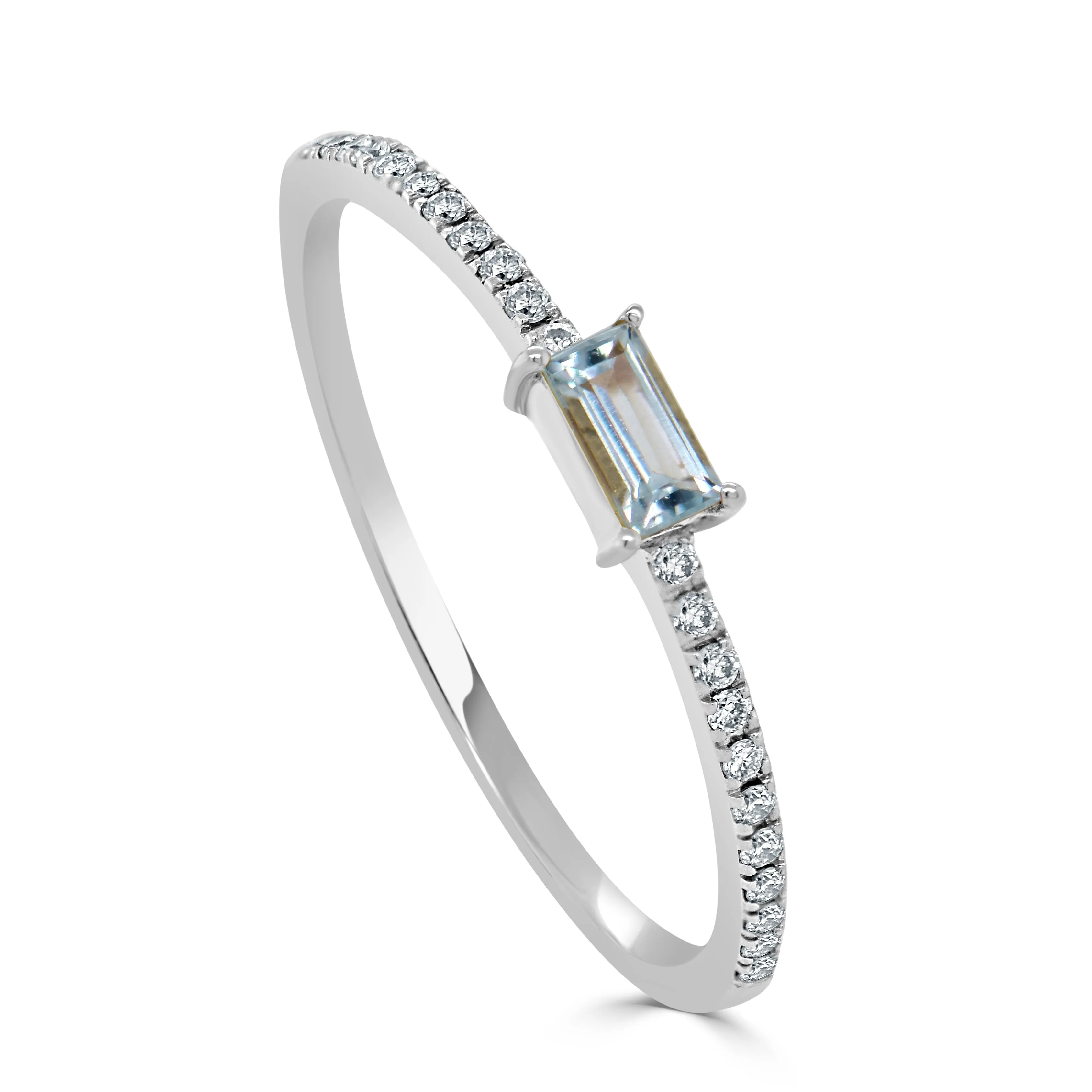 14k Gold & Aquamarine Baguette Stackable Ring 0.20ct - 0.25ct