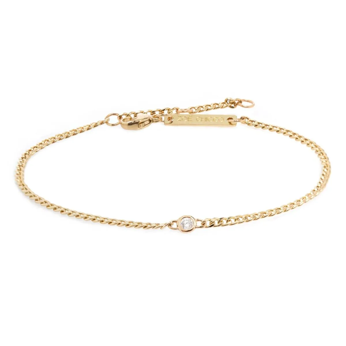 14K Gold Extra Small Curb Chain Bracelet with Diamond