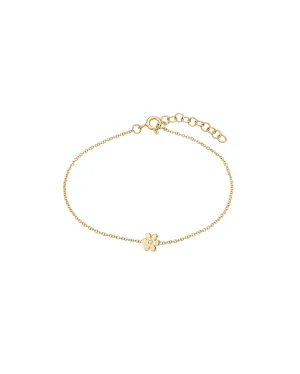 14k Gold Tiny Flower Bracelet With Diamond