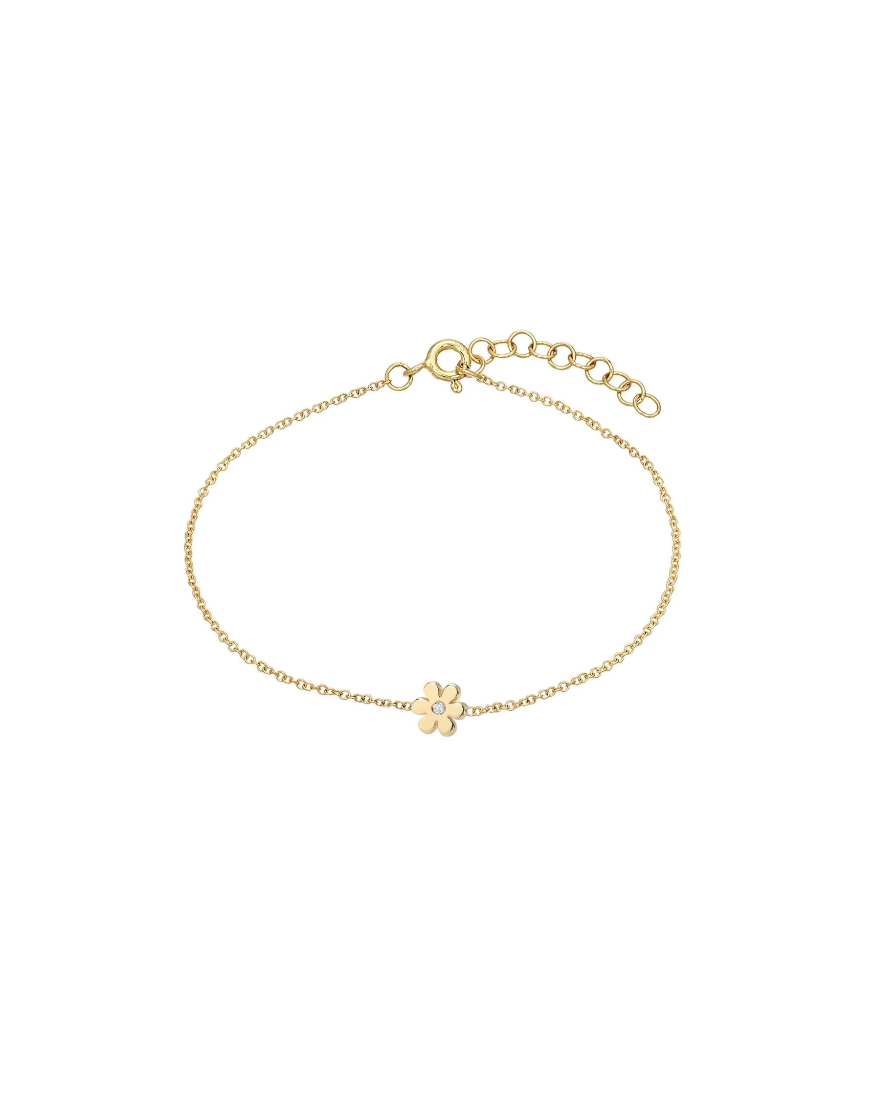 14k Gold Tiny Flower Bracelet With Diamond