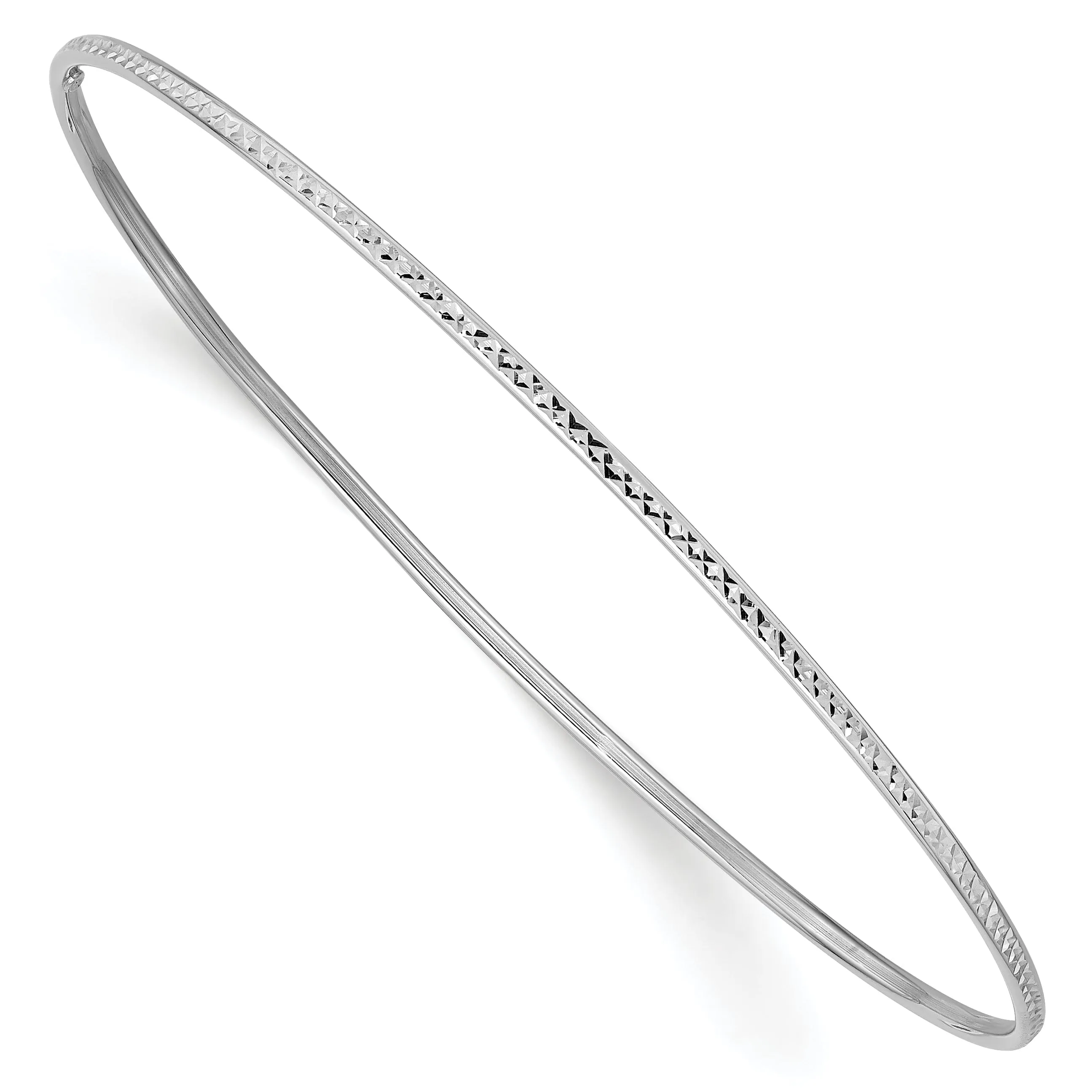 14k White Gold Diamond Cut Bangle Bracelet