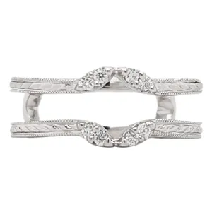 14K White Gold Engraved Diamond Ring Guard