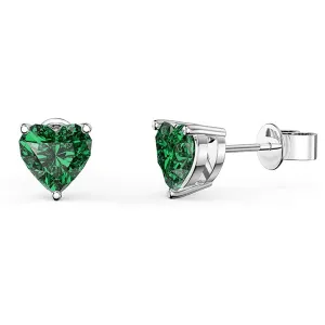 14k White Gold Plated 3 Carat Heart Created Emerald Stud Earrings