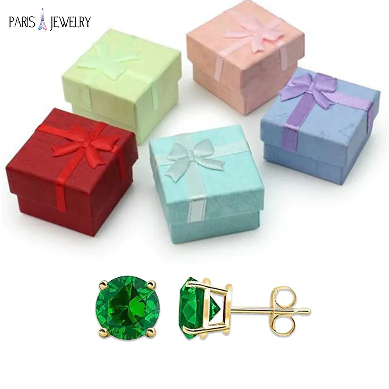 14k Yellow Gold Created Emerald Round Stud Earrings 1/3 ct