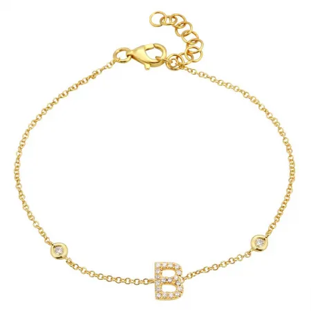 14K Yellow Gold Diamond Initial And Diamond Bracelet